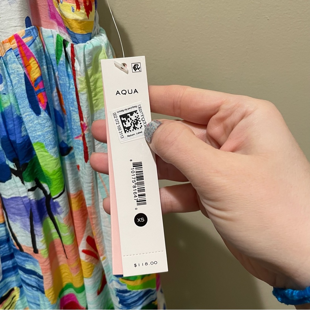 Aqua Tropical Print Maxi Dress Multicolor Women Size Extra Small Spaghetti Strap - Picture 9 of 10